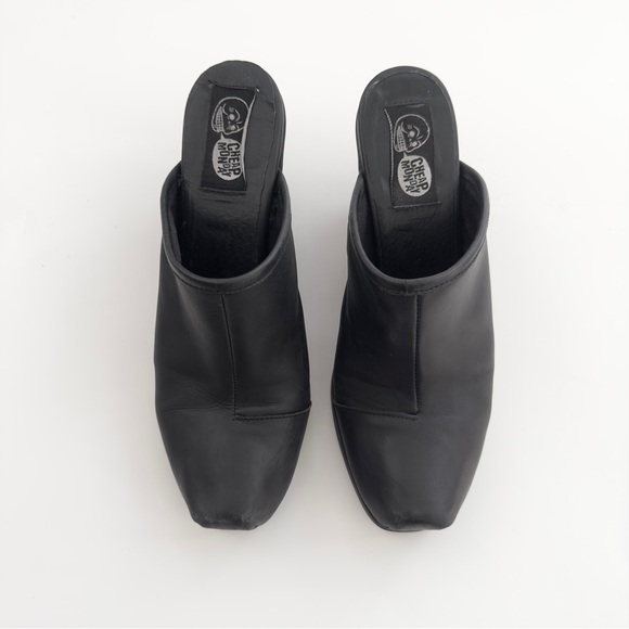 CHEAP MONDAY | UNIQUE MULE SLIP-ON CLOGS SQUARE TOED BLOCK HEELS CORPORATE GOTH - Picture 4 of 12